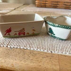 Festive Ceramic Dish Set with Bird and Tree Design